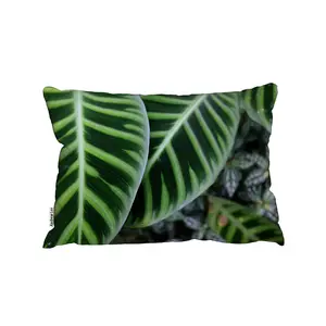 Green Leaves With White And Yellow Structure In Exotic Jungle Setting (Outdoor Cushion) / 30cm x 45cm