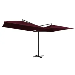 Berkfield Double Parasol with Steel Pole 250x250 cm Bordeaux Red