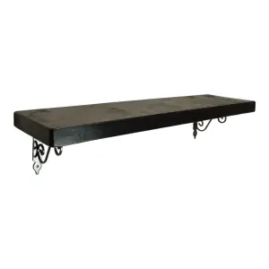 Solid Wood Handmade Rustical Shelf Black Ash 175mm 7 inch with Silver Metal Bracket WOZ Length of 220cm