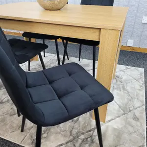 Dining Table and 4 Chairs Oak Effect Wood 4 Black Velvet Chairs Dining Room