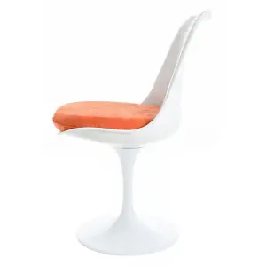 Tulip Set - White Medium Circular Table and Two Chairs with Luxurious Cushion Orange