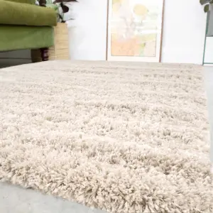 Super Soft Natural Ecru Shaggy Area Rug 160x230cm