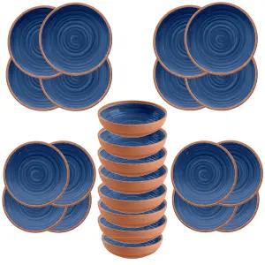 Purely Home Rustic Swirl Indigo Melamine 24 Piece Outdoor Dinnerware Set for 8