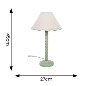 ValueLights Bobbles Sage Green Bobbin Table Lamp with Green Trim Scallop Shade - LED Bulb Included