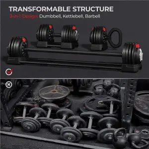 Yaheetech 3-in-1 24KG Quick-Adjust Dumbbell Weight Set with Anti Slip Handle