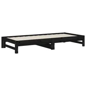 Berkfield Pull-out Day Bed Black 2x(90x200) cm Solid Wood Pine