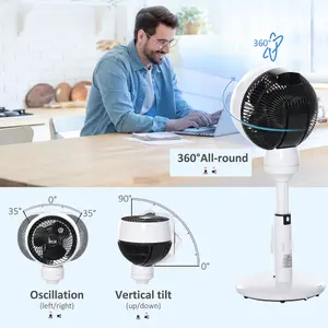 HOMCOM 28 Air Circulator Fan 3 Speed 3 Mode, 70 degree Oscillation 90 degree Vertical Tilt, Remote Controller, Black White