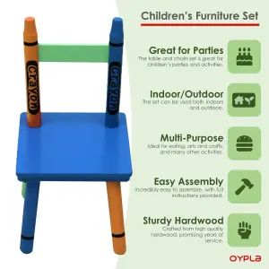 Oypla Childrens Wooden Crayon Table and Chairs Set Kids Room Furniture