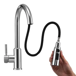 Silver Stainless Steel Side Lever Kitchen Spring Neck Pull Out Kitchen Tap Mixer Tap