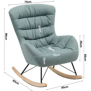 Cyan Fabric Upholstered Rocking Chair Rocker Relaxing Chair Occasional Armchair with Rubber Wood Legs