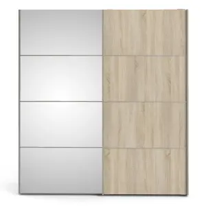 Verona Sliding Wardrobe 180cm in White with Oak and Mirror Doors with 5 Shelves