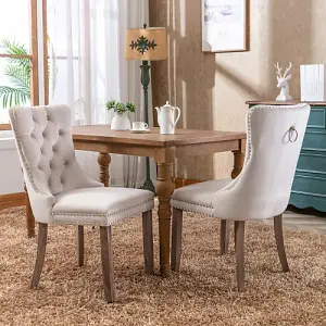 Set of 2 Upholstered Velvet Dining Chairs, High-end Tufted Contemporary Kitchen Lounge Chairs with Brushed Wood Legs, Riveted Trim