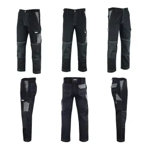 MS9 Mens Cargo Combat Work Working Trouser Trousers Pants Jeans with Multifuncational Pockets, Black - 36W/34L