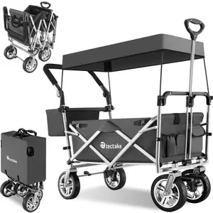 Garden Trolley Nico - foldable, with roof, telescopic handle, brake function, bag - grey