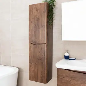 Eden Wall Mounted Tall Storage Unit in Redwood (Left Hand)