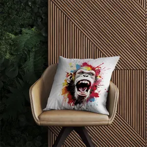 Coloured Splashart Crazy Monkey Face Outdoor Cushion 60cm x 60cm