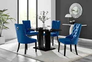 Furniturebox Imperia 4 Modern Black High Gloss Dining Table and 4 Blue Belgravia Black Leg Chairs