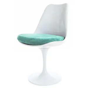 Tulip Set - White Medium Circular Table and Two Chairs with Luxurious Cushion Turquoise