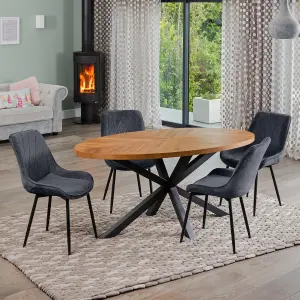 Dosenna Oval Dining Table Set with 4 Bovino Velvet Chairs - Grey