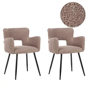 Set of 2 Dining Chairs SANILAC Boucle Brown