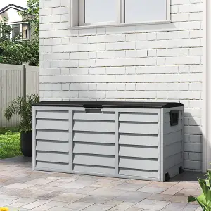 290L Waterproof Lockable Outdoor Garden Storage Box with Wheels, Black and Light Grey