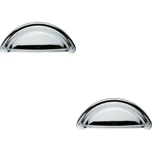 2x Cabinet Cup Pull Handle 94 x 41.5mm 76mm Fixing Centres Polished Chrome