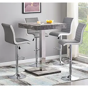 Furniture in Fashion Topaz Concrete Effect Bar Table With 4 Ritz Grey White Stools