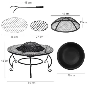 3-in-1 Outdoor Pit, BBQ Grill & Table - Mosaic Bowl