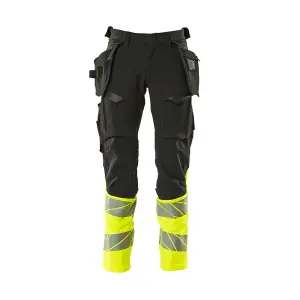 Mascot Accelerate Safe Trousers with Holster Pockets - Black/Hi-Vis Yellow   (52.5) (Leg Length - Regular)