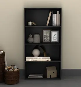 URBNLIVING 4 Tier Wide Wooden Bookcase Cupboard Storage Shelving Display Shelf Cabinet Black Unit