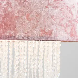 ValueLights Boland Pink Velvet Cylinder Ceiling Pendant Light Shade with Clear Acrylic Droplets