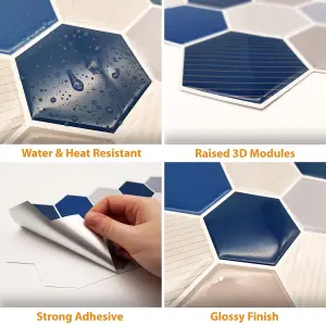 Walplus Honey Hexa Blue and Cream 3D Tile Stickers Multipack 24pcs