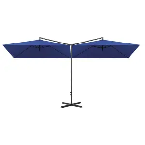 Berkfield Double Parasol with Steel Pole Azure Blue 600x300 cm