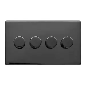 Black Nickel Screwless Plate 100W 4 Gang 2 Way Intelligent Trailing LED Dimmer Switch - SE Home