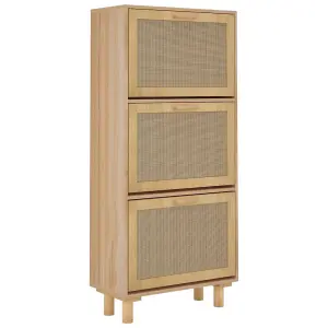 Berkfield Shoe Cabinet Brown 52x25x115 cm Engineered Wood&Natural Rattan