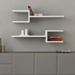 Decortie Fork Modern Wall Mounted Floating Shelf Unique Design Set 2 Piece Shelf White 75cm