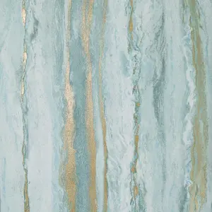 Zurich Metallic Wallpaper in Turquoise and Metallic Gold