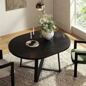 BERN Extending Round Dining Table With Metal Legs, Black Modern - Daals - Dining Tables