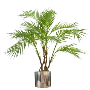 90cm Artificial Areca Palm Plant Twisted Detail Trunk  with Silver Metal Plater