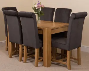 Kuba 125 x 80 cm Chunky Oak Small Dining Table and 6 Chairs Dining Set with Washington Black Fabric Chairs