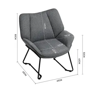 Grey Linen Upholstered Armchair Metal Base Lounge Chair Occasional Arm Chair