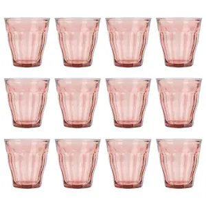 Picardie Glass Tumblers - 250ml - Pink - Pack of 12