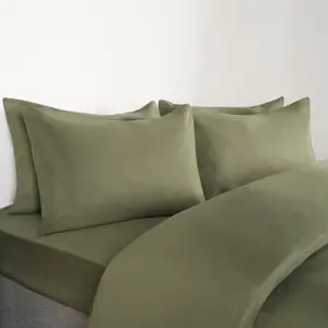 Brentfords Plain Duvet Cover Pillowcase Bedding Set, Woodland Green - Single