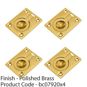 4 PACK - Flush Ring Recessed Pull Handle 50 x 38mm 8mm Depth Polished Brass Sliding Door