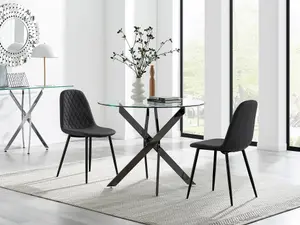 Furniturebox UK Novara 100cm Round Black Leg Dining Table & 2 Black Corona Black Leg Chairs