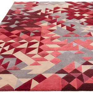 Red Multi Geometric Handmade Modern Optical/ (3D) Rug For Living Room and Bedroom-160cm X 230cm