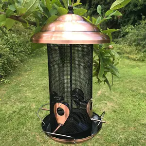 Copper Style Extra Large Hanging Metal Bird Seed Feeder with 4 Feeding Ports