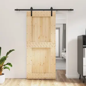 Berkfield Sliding Door with Hardware Set 90x210 cm Solid Wood Pine