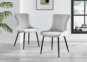 Furniturebox UK Carson White Marble Effect Dining Table & 6 Light Grey Nora Black Leg Chairs