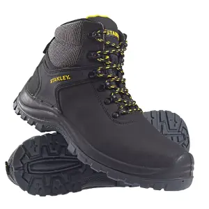 Mens Stanley Nova Leather Safety Steel Toecap Boots Lace Up In Black